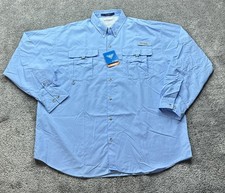 Columbia PFG Bahama II Shirt Mens XL Blue Long Sleeve Fishing Omni Shade Vented