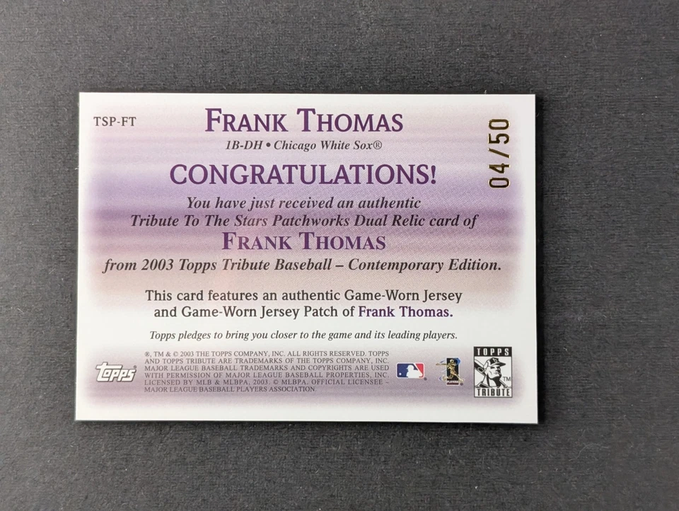 Frank Thomas 2003 Topps Tribute To The Stars Patchworks Dual Jersey Patch /50 - Image 2 of 2
