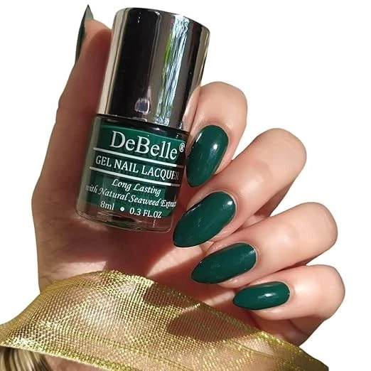 DeBelle Gel Glossy Finish Nail Polish Hyacinth Folio (Bottle Green), 8 Ml - Enri