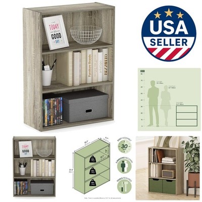 Heavy-Duty 3-Tier Bookshelf with Sonoma Oak Finish - Ideal for Home Offices