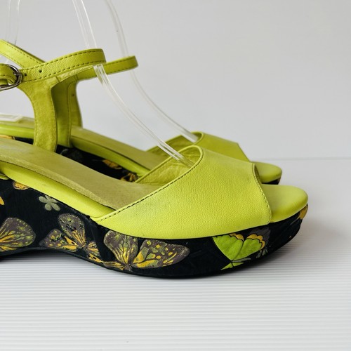 DJANGO & JULIETTE 40 AU 9 WALSA Green Leather Butterfly Wedge Sandals Y2K Fairy - Picture 3 of 14