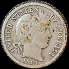 USA 1914-D 10 cents Barber dime old silver coin #4066
