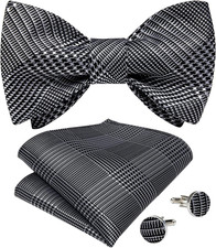 Men Bow Tie Paisley Striped Self-Bow Tie for Men and Silk Woven Bowtie Pocket Sq