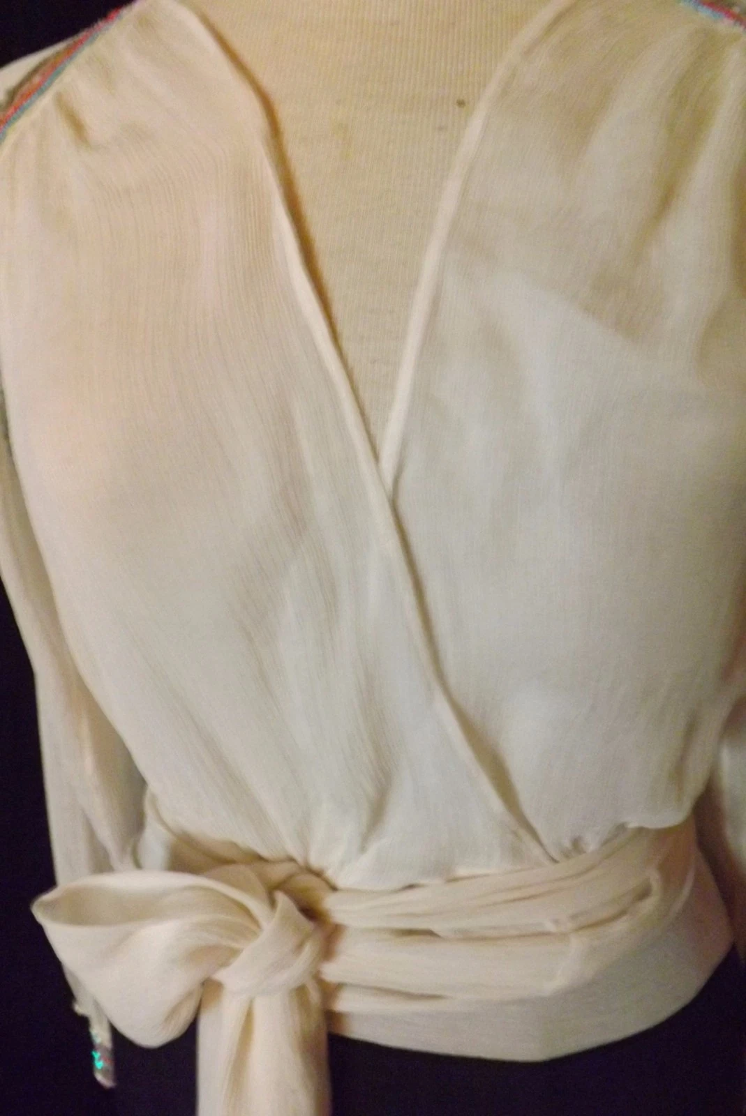 OFF WHITE Camicia ARMANI EXCHANGE Off White Cloud 100% seta perline cravatta davanti PICCOLA NUOVA CON ETICHETTE