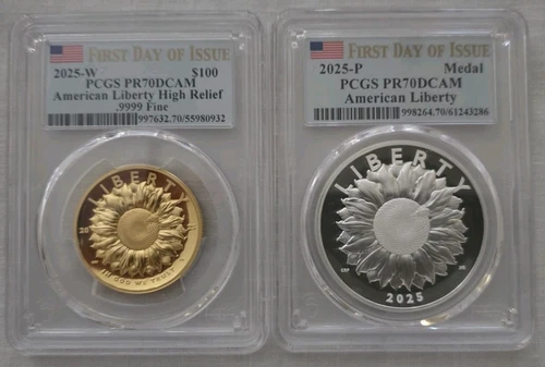 2025-W AMERICAN LIBERTY GOLD $100 & SILVER MEDAL PCGS PR 70DCAM FIRST DAY FDOI