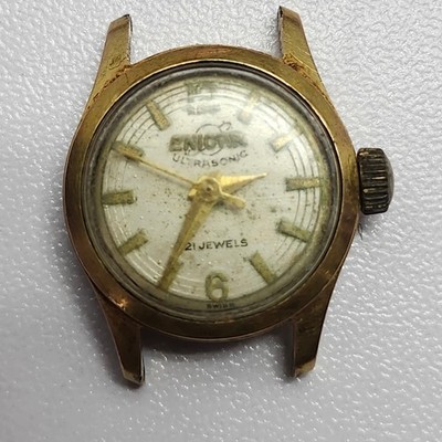 Enicar Ultrasonic 21 Jewels Ladies Watch Head Plaque Or G20 Gold Plated Swiss