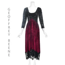 GEOFFREY BEENE Black Sequins & Lace, & Magenta Velvet Hi/Lo Evening Dress SZ 2-4