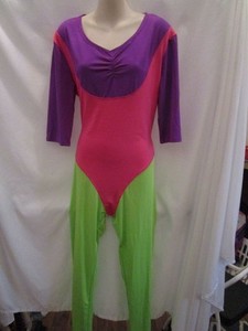 Pink Purple Green 80s Workout Costume Neon Jazzersize Aerobics Medium Adult MA