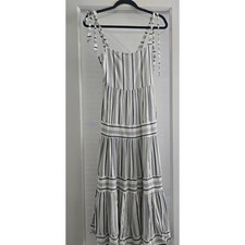 Petal + Pup Blue White Striped Tier Maxi Midi Dress Tie Shoulder Smocked Size 2