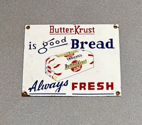 VINTAGE BUTTER KRUST BREAD PORCELAIN SIGN CAR GAS OIL TRUCK MOTORCYCLE