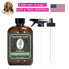 Peppermint Essential Oil 4 oz. with Huge Glass Bottle, Glass Dropper, and Spr...