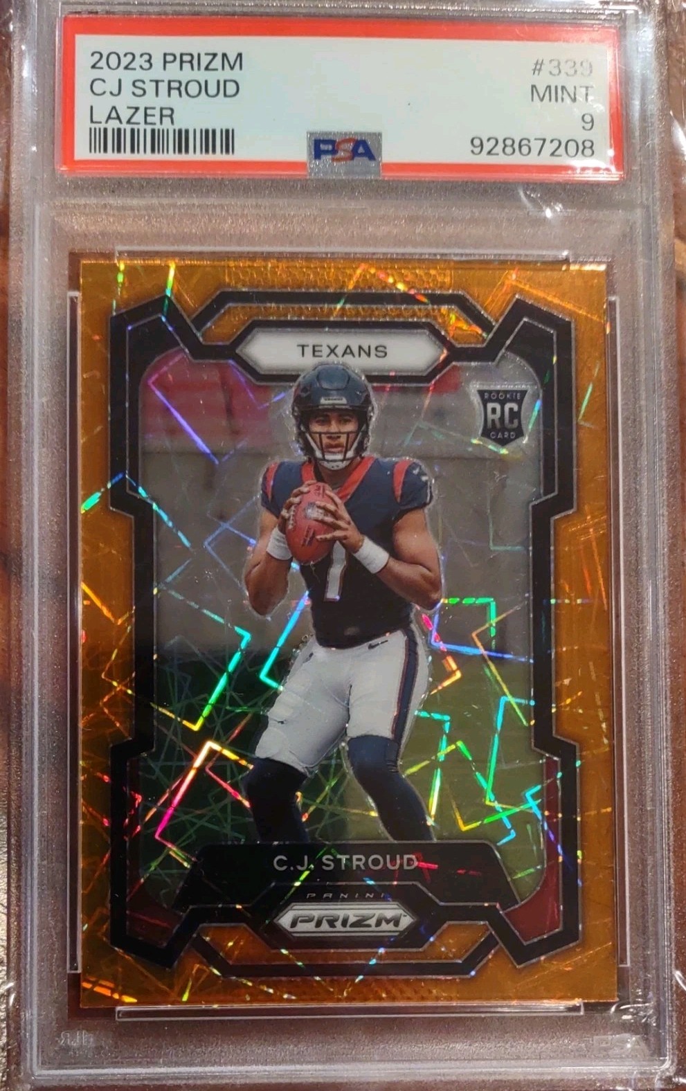 2023 Panini Prizm CJ STROUD #339 RC Orange Lazer PSA 9 MINT Rookie Texans