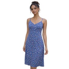 Express  Womens Blue Floral Midi Slip Dress Spaghetti Strap Size 3/4 Y2K