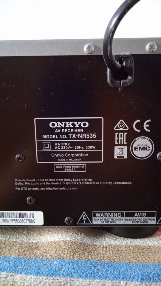 ONKYO TX-NR535 AV RECEIVER 5.2 USB HDMI 4K 3D WiFi Bluetooth - Immagine 4 di 4
