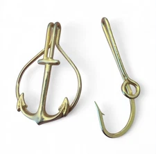 VTG Mustad + son Made in Norway Gold tone fishing hook tie & Anchor Set