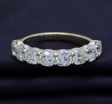 2.50 Ctw Cushion Lab Grown Diamond Half Eternity Ring 14K Yellow Gold