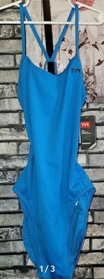 TYR Women s Blue Solid Racerback One Piece Swimsuit, Size M, Chlorine-Resistant