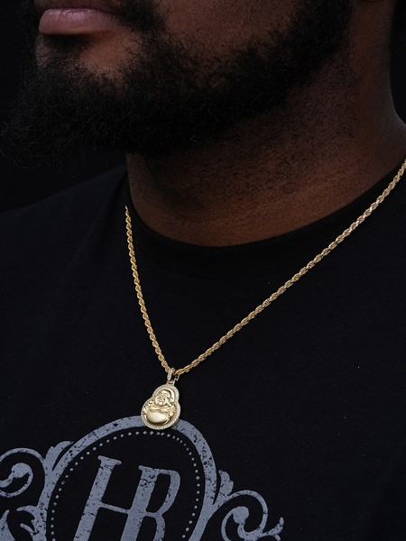Alternate view of Real 925 Silver Gold Plated Hip Hop Buddha Pendant Mens Ladies Iced Necklace