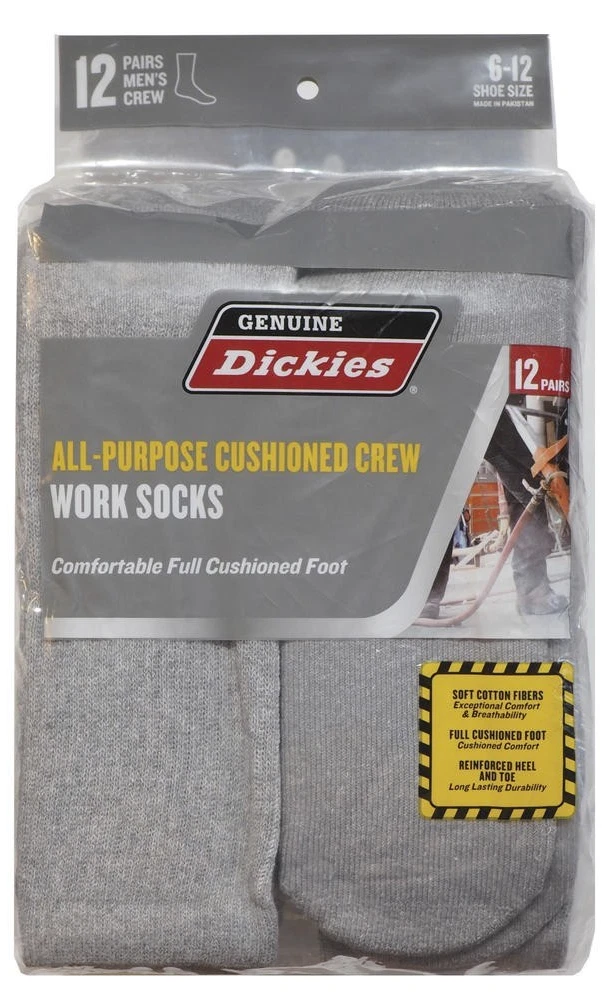 Huge 12 Pack Socks Genuine Dickies Men's Shoe Size 6-12 Grey Work Crew 12 Pairs
