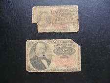 B666 USA Fractional banknotes 25 Cents 1874 & 10 Cents 1863 poor