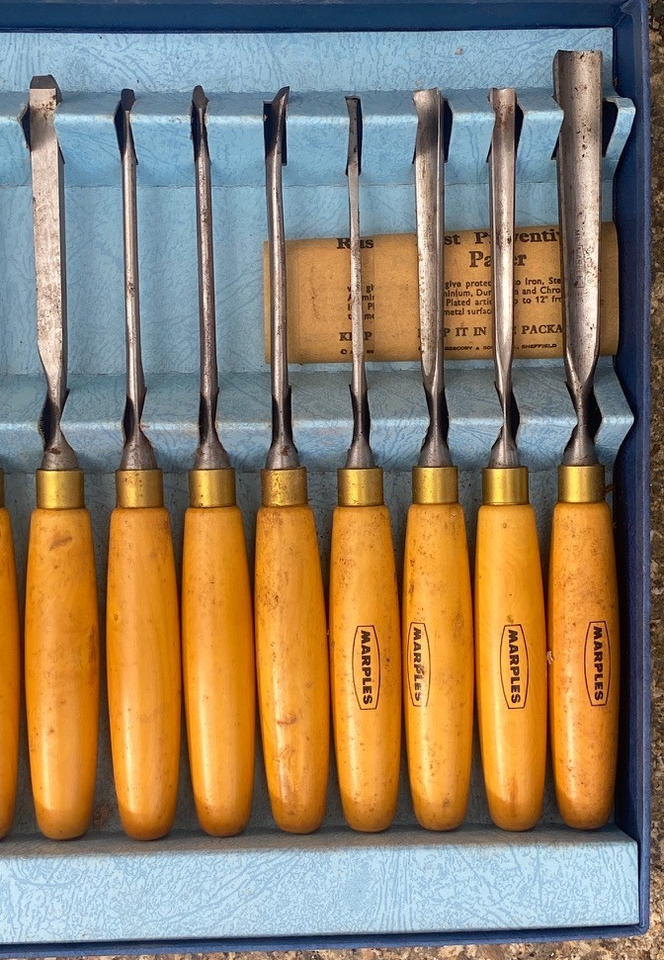 Set of 12 x Vintage Marples Carving Chisels Gouges Carpenters Tools M60 ...