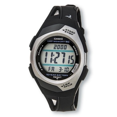 CASIO STR300C-1V 60-Lap Digital Running Watch, Black & Silver