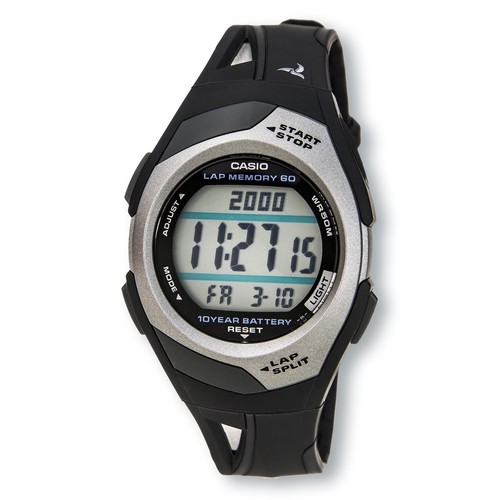 CASIO STR300C-1V 60-Lap Digital Running Watch, Black & Silver