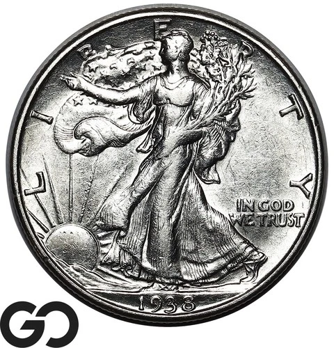1938-D Walking Liberty Half Dollar, Choice AU++ Better Date Denver Issue
