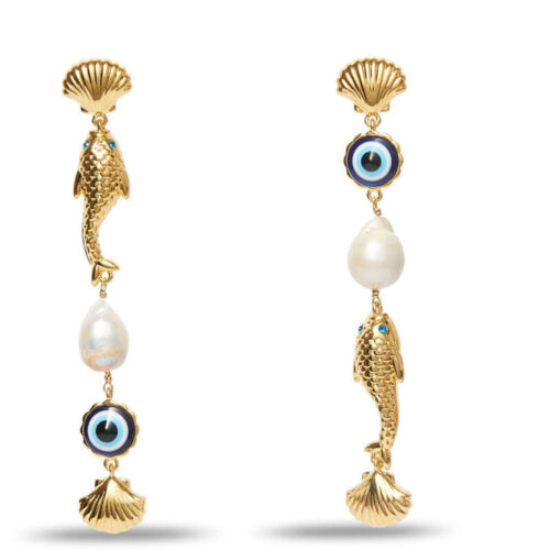 Lele Sadoughi 14k Gold Plated Pearl Shell Koi Personality Long Earrings