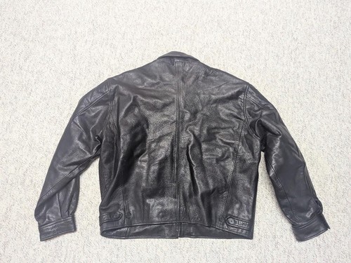 vintage 1990s oarsman J CREW motorcycle jacket L leather jacket BOMBER black 46 - Picture 2 of 8