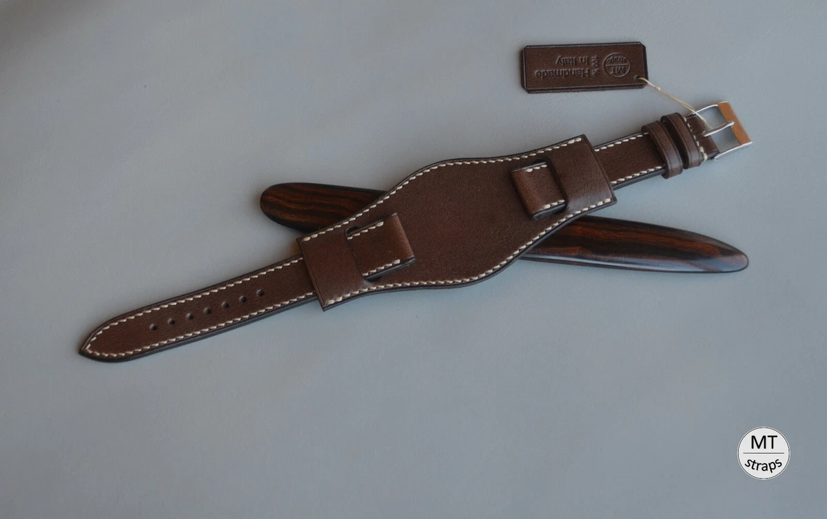 Cinturino per orologio Bund in pelle marrone scuro fatto a mano: stile militare - Italia