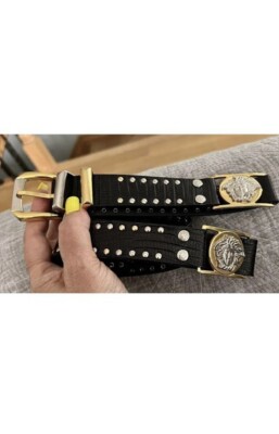 Gianni Versace Leather studded medusa belt Gianni Versace Studded Medusa Belt main image 4