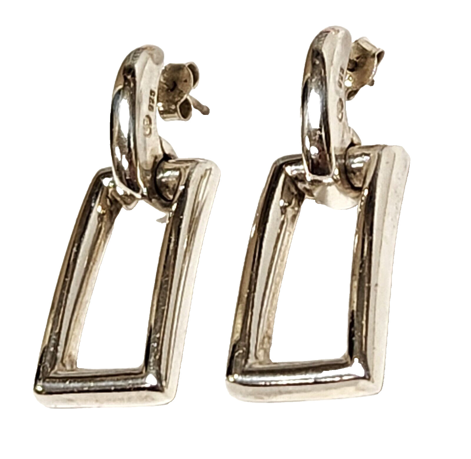 Sterling Silver Rectangle Hoop Drop Earrings 1.25… - image 3