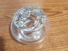Vintage 1990 Rawcliffe Glass Potpourri Jar with Pewter Rose Flower Lid PC2928