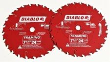 2 DIABLO 7-1/4" CARBIDE TIP CIRCULAR SAW BLADES 24T 24 TOOTH FRAMING D0724 FREUD