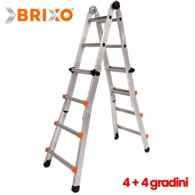 ALU TELESKOPLEITER BRIXO STP UP FEDER 4+4 STUFEN H.MAX 3,90 MT.