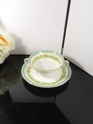 Vintage Noritake Suppenschüssel mit zwei Henkeln und passendem Unterteller