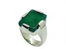 Natural Yemeni 10 Carat Green Aqeeq 925 Silver Handmade Agate Mens Plain Ring