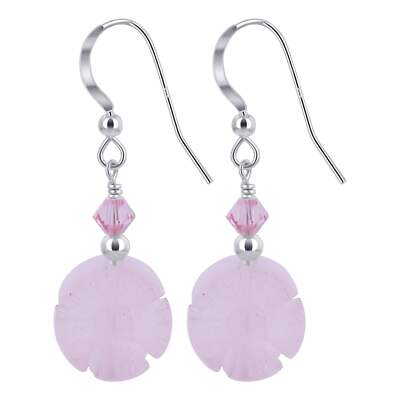 Rose Quartz Beads with Austrian Crystals 925 Sterling Silver Earrings