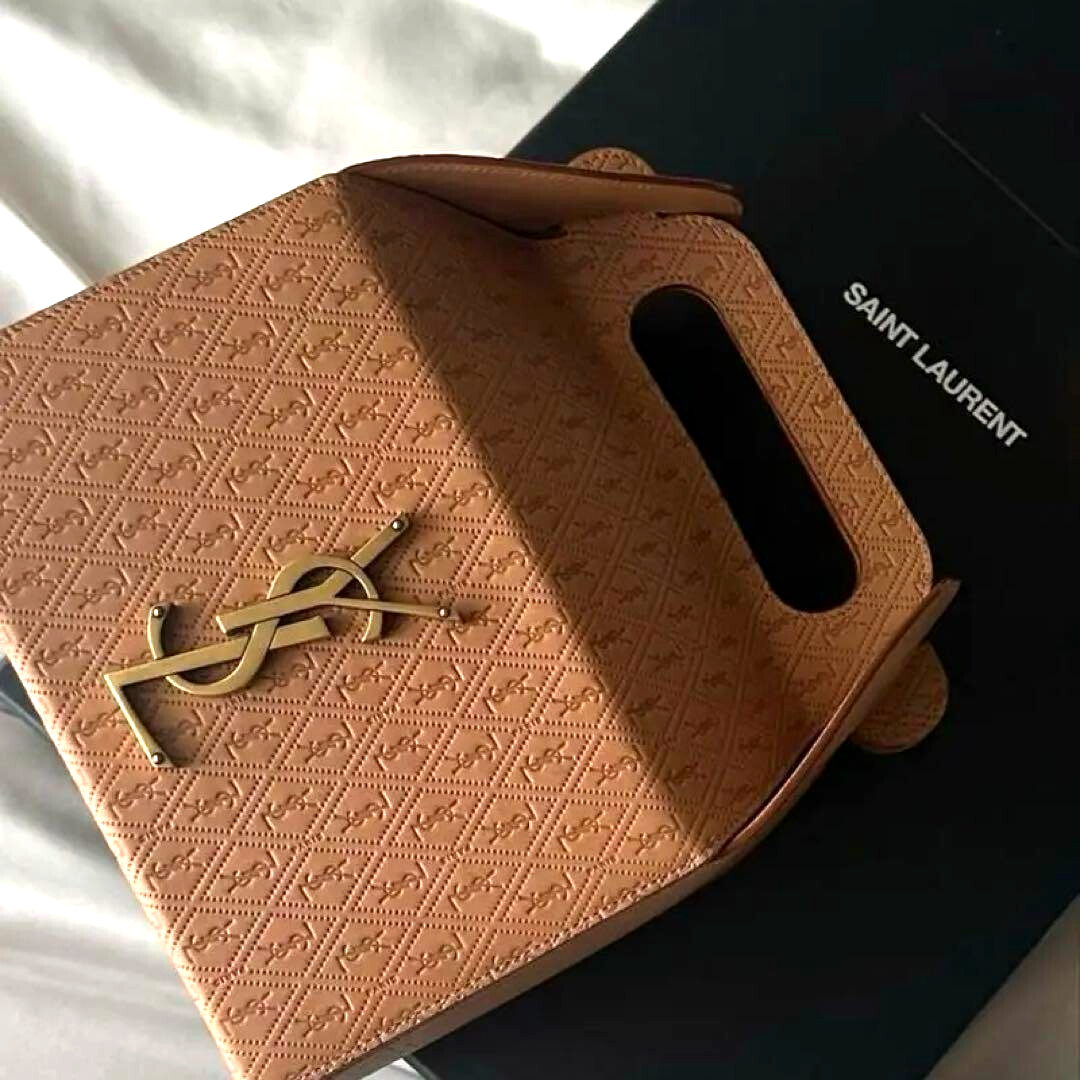 SAINT LAURENT boxと巾着袋 SAINT LAURENT Takeaway Box Bag Leather DUSTY VINTAGE w/Dust