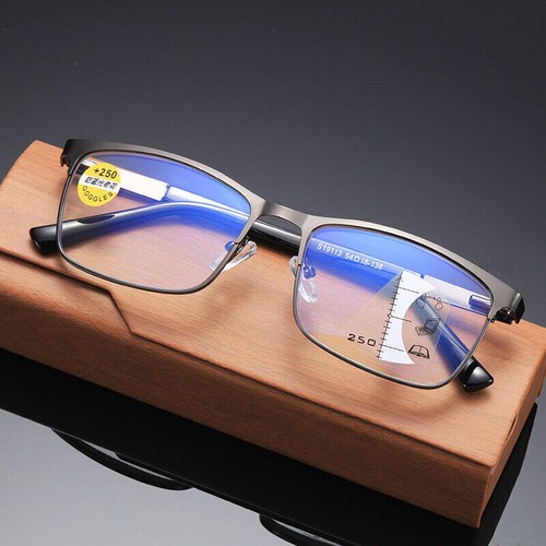 Mens Metal Progressive Multifocus Reading Glasses Bifocal Presbyopic