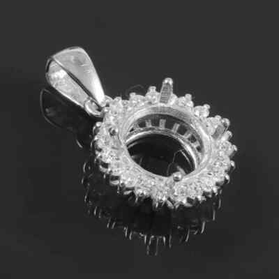 14K White Gold Plated Silver Round Cut Lab-Created Diamond Semi Mount Pendant