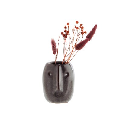 Vase mit Gesicht Prägung dunkelbraun Deko Skandi Boho Madam Stoltz