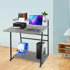 3-tier Computer Desk, Home Office Desk, Rolling Computer Desk, Black, Grey