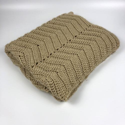 Sciarpa letto vintage all'uncinetto a mano afgano beige chevron bordi smerlati 62 x 26 runner - Foto 6 di 6