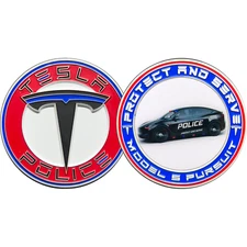 GL16-001 Tesla Police Model S Pursuit Thin Blue Line Challenge Coin Elon Musk