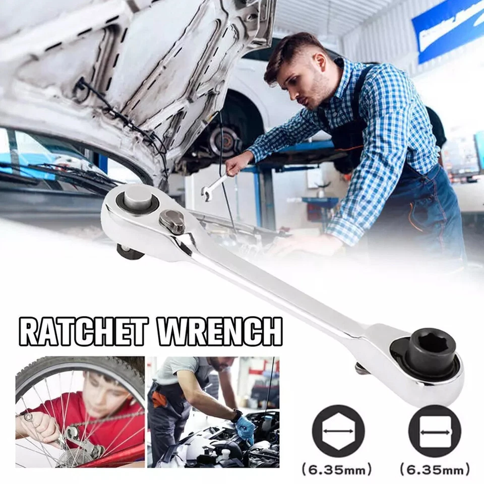 Mini Ratchet Wrench 1/4 Inch Drive Socket And Screwdriver Bit Driver Quick Hand - Image 2 of 4