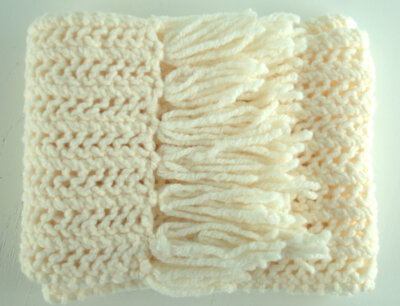 Hand Crochet Ivory Scarf Fringed Ends Very nice  72'' X 7.5'' Pretty