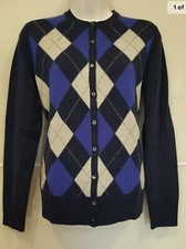 Cardigan maglione donna 346 Brook Brother Designer 100% lana blu e grigio taglia S