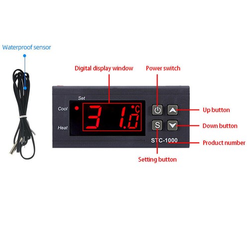 110-220V Digital STC-1000 Temperature Controller Thermostat + NTC Sensor Probe - Picture 5 of 13